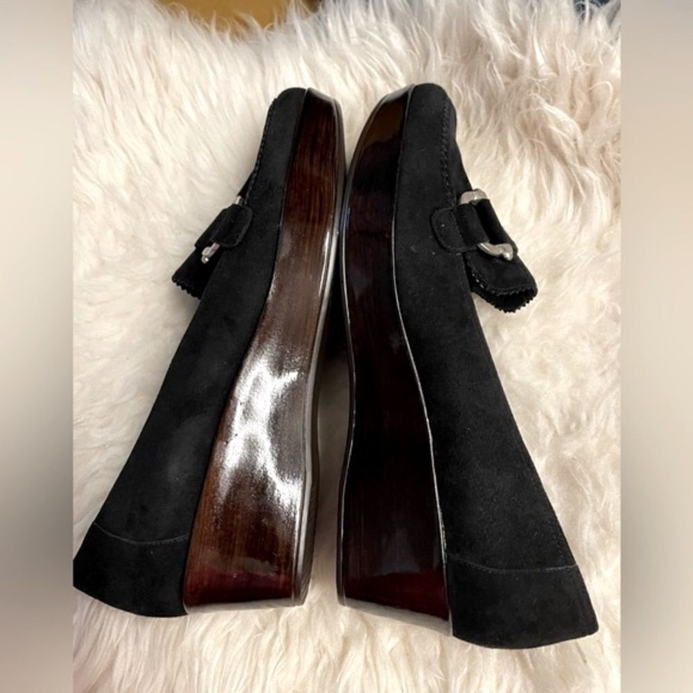 NEW Stuart Weitzman Black Suede Wedge Loafers Sz 10 - Picture 5 of 9